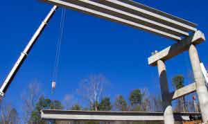 Crane placing bridge supports