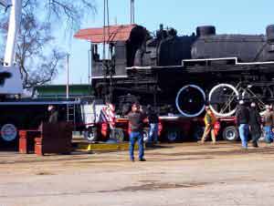 Transporting old train engine